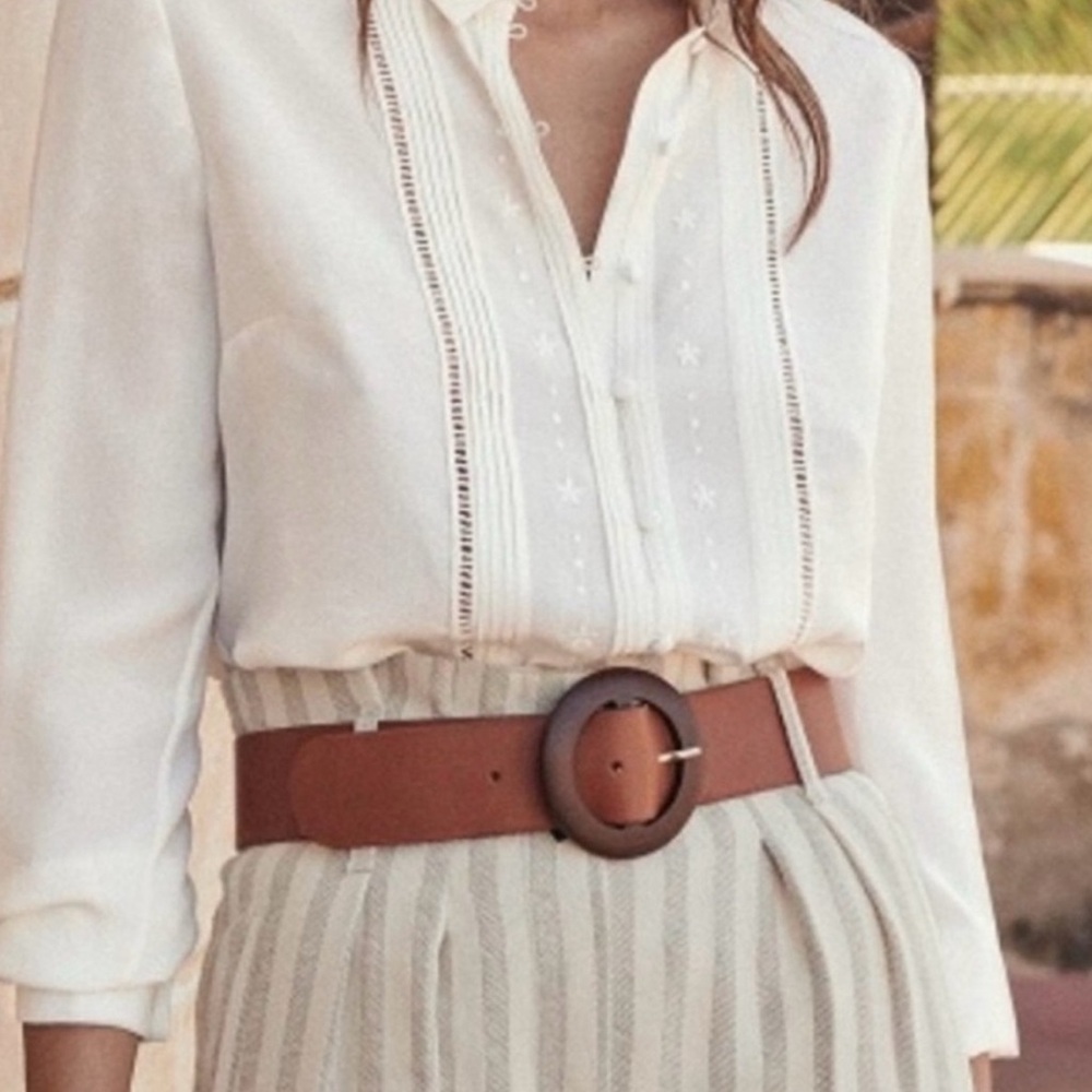 Sézane gray and white striped trousers